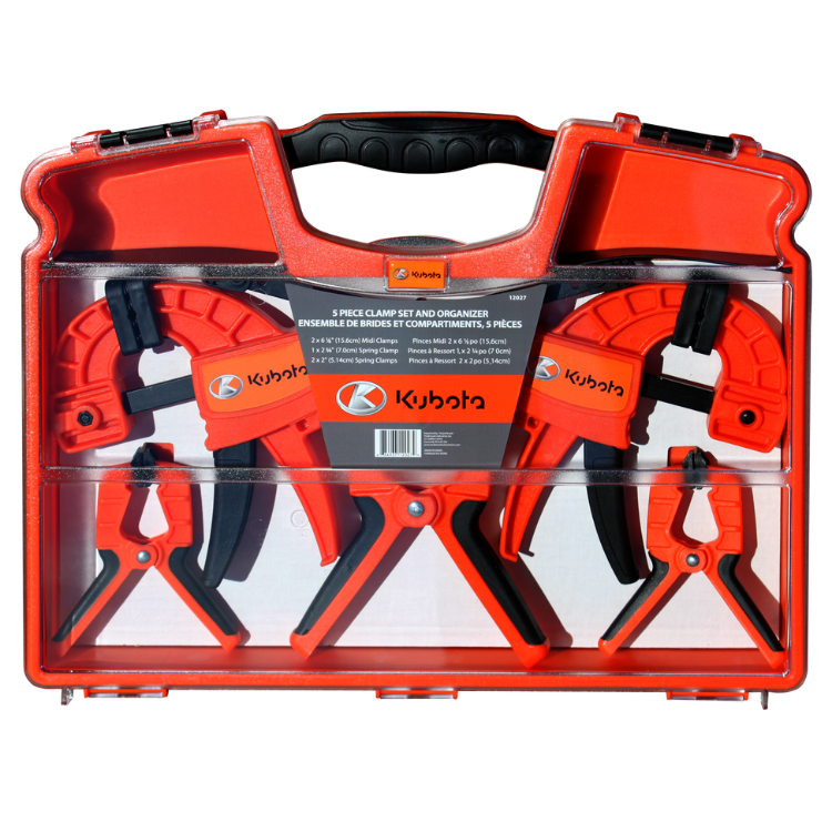 12027 - Kubota 5PC Clamp Set & Organizer / Ensemble de Pinces et Organisateur Kubota, 5 Pièces