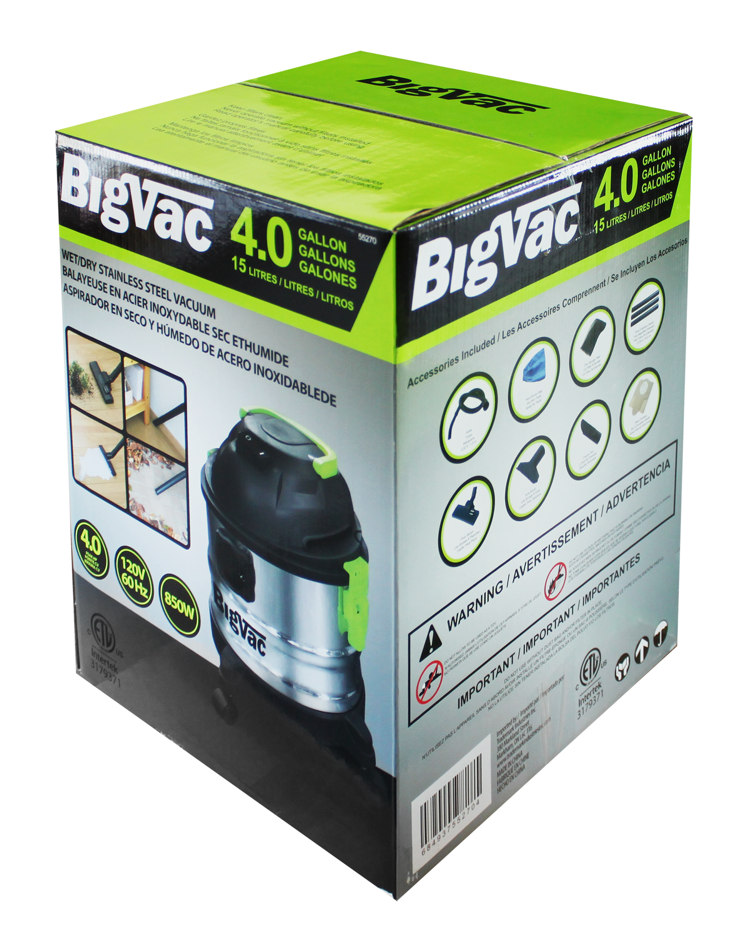 55270- Big Vac 4 Gallon Stainless Steel Vacuum