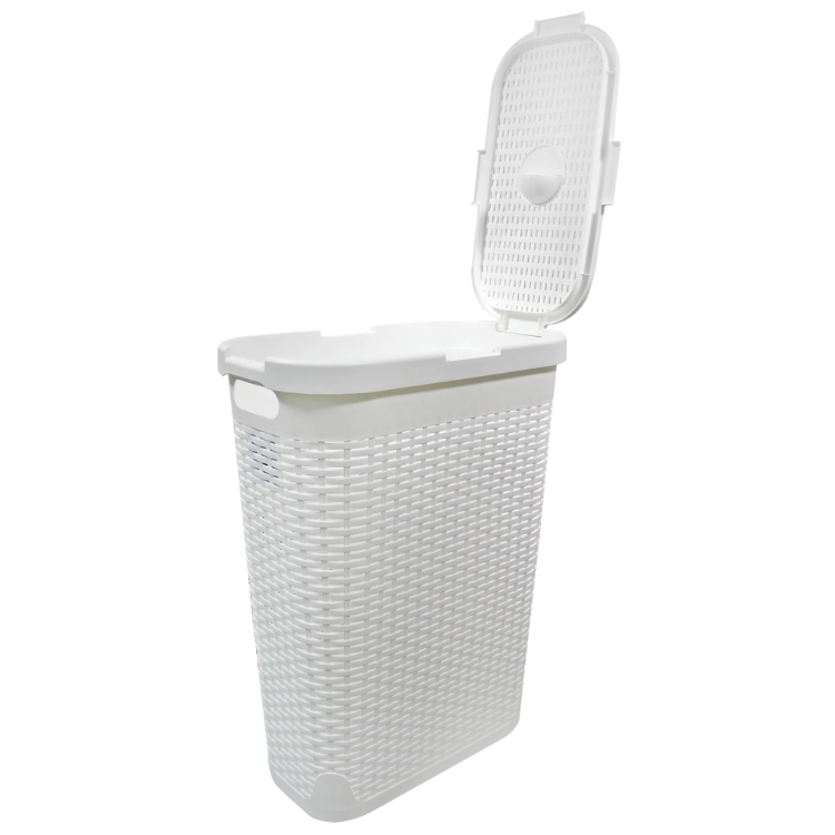 67521- Modern Homes Laundry Hamper 40L White- Rattan Slim