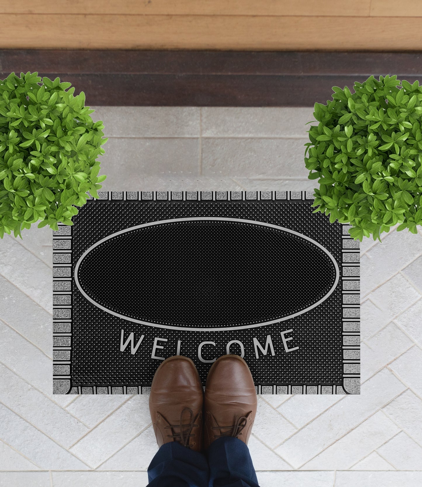 99703- Floor Choice 15”x23” Friendly Welcome Silver Mat