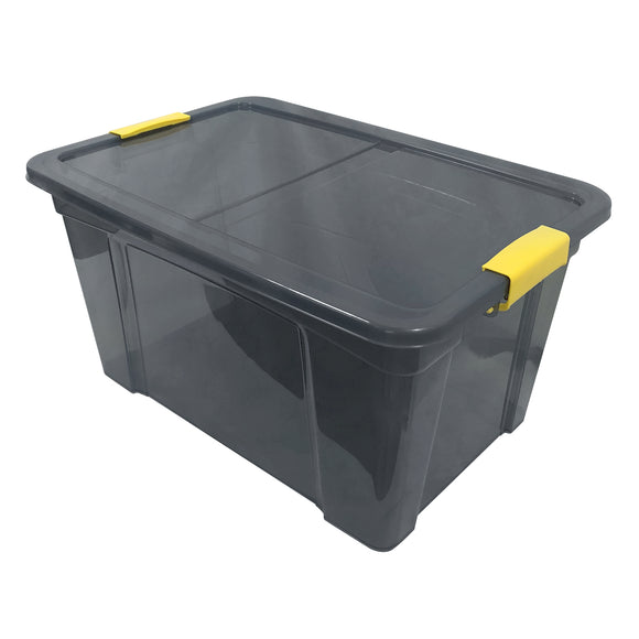 22145 - Modern Homes 36L Translucent Grey Storage Box  with Yellow Handles